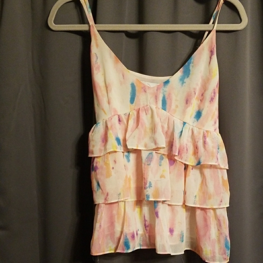 Rory Beca‎ Sleeveless Blouse Ruffly Side Zip Spaghetti straps Size M EUC
